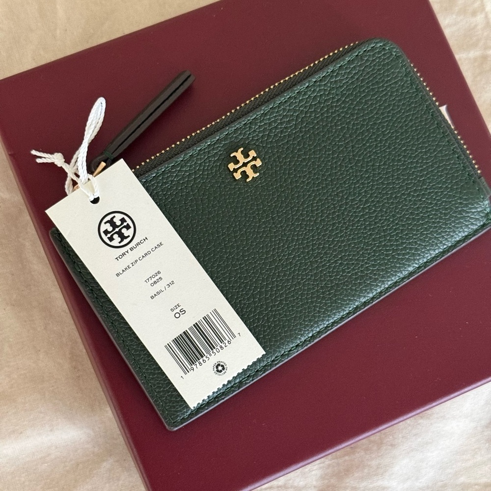 New TORY BURCHBLAKE ZIP CARD CASE1770260825 In Basil Color